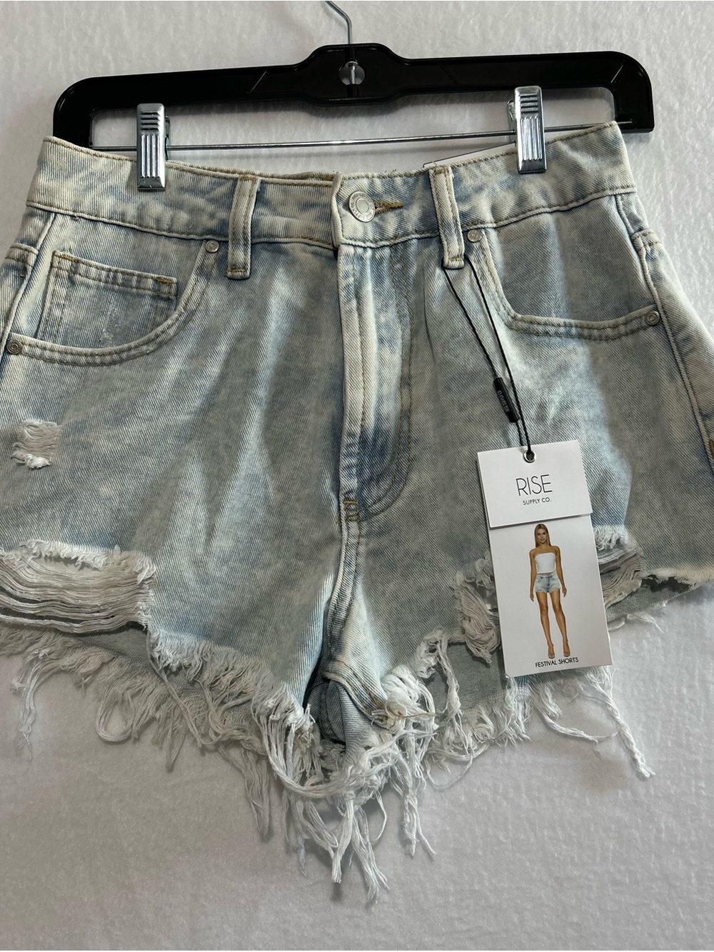 Rise Supply Co Acid Wash Fray Denim Shorts NWT Sz 7
